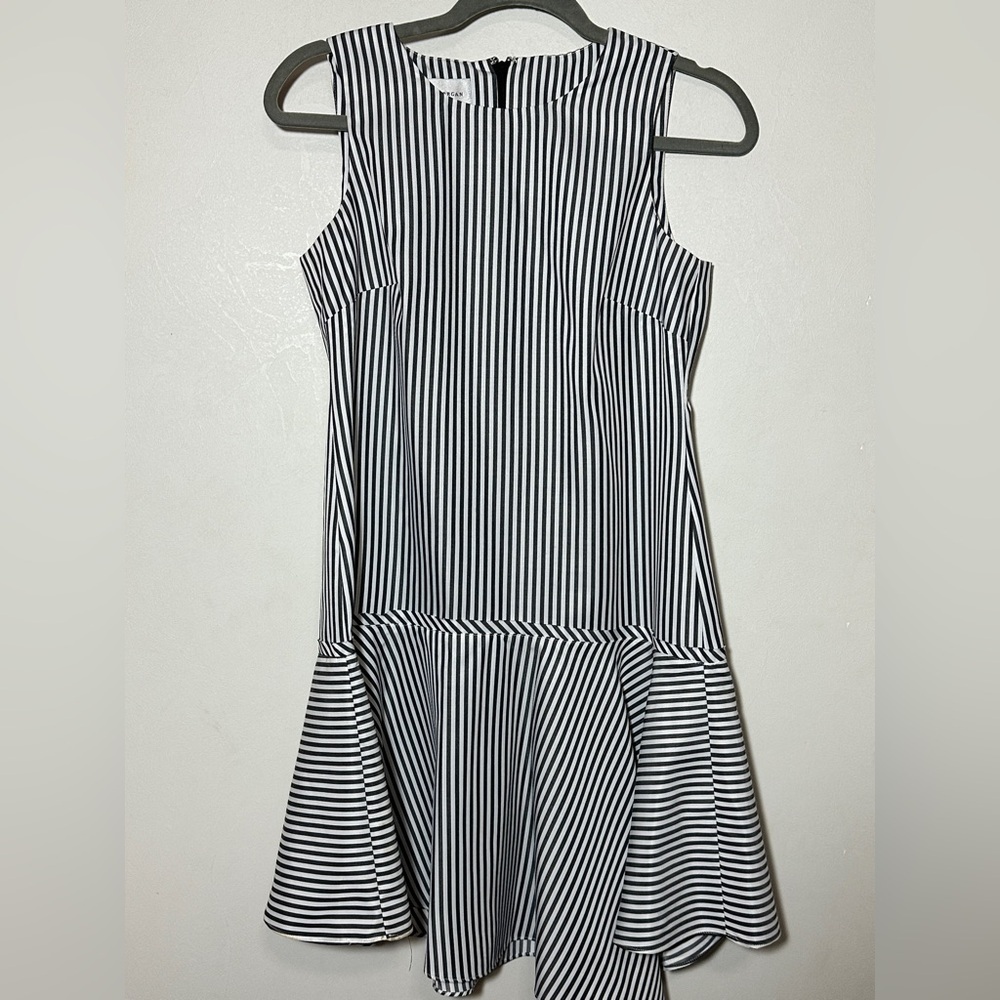 Donna Morgan Stripe Poplin Sleeveless Drop Waist Dress Sz 2 Preppy Chic Classic